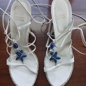 Stuart Weitzman White Sandals with Blue Starfish Charm